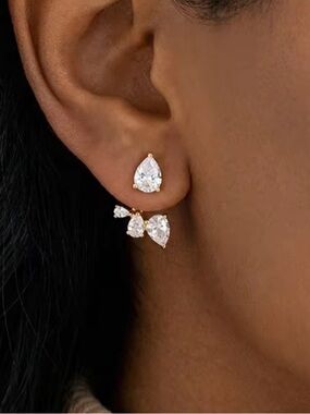 Gold Pear & Marquise Cubic Zirconia Ear Jacket Earrings - White